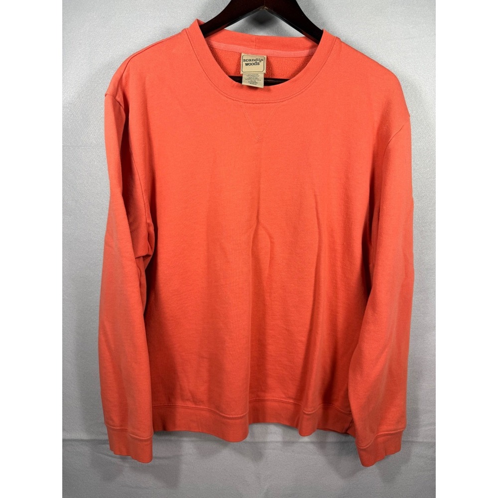 Scandia Woods Mens XLG Crewneck Sweatshirt Coral Orange Fleece Pullover 612666